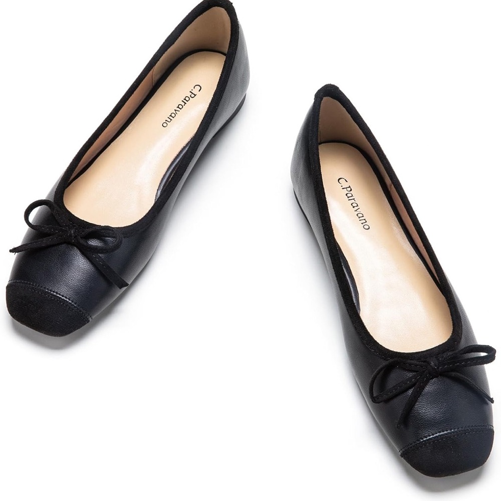 C.Paravano Women Flats Shoes Ballet Flat Slip On Square Toe Dress Shoes